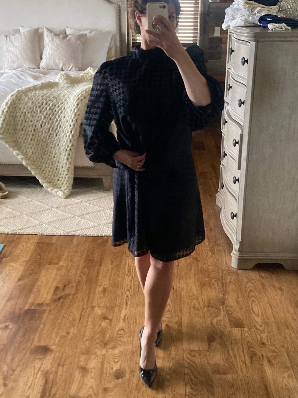 Ann Taylor Houndstooth Mock Neck Shift Dress